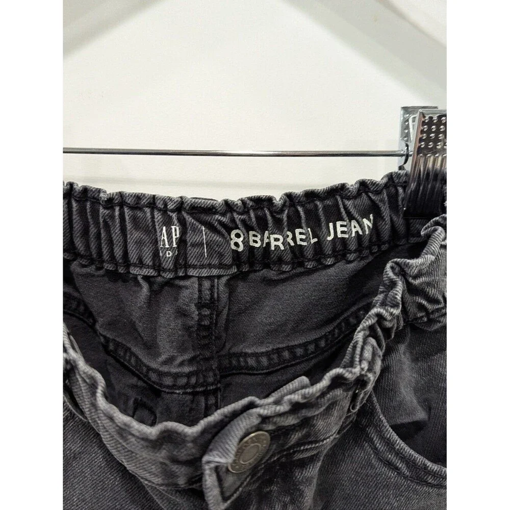 Gap Kids Black Gray Barrel Jeans Denim Paperbag Elastic Waist Girls Size 8